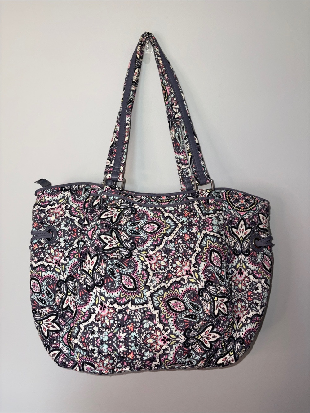 Vera Bradley Quilted Paisley Tote in Navy, Pink & White - Picture 10 of 10